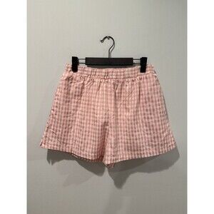 NEW Pretty Garbage Shorts Womens Medium Pink Plaid Elastic Waist Pockets Travel